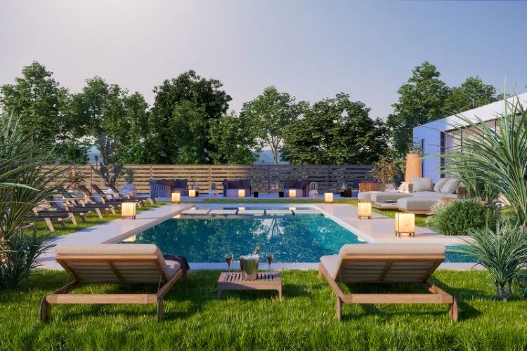 Outdoor swimming pool integrated into a custom landscape design in Houston, TX