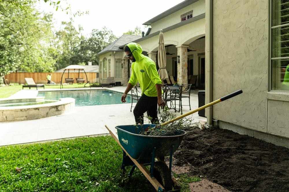 Outdoor landscape lighting and hardscape installation in Houston, TX